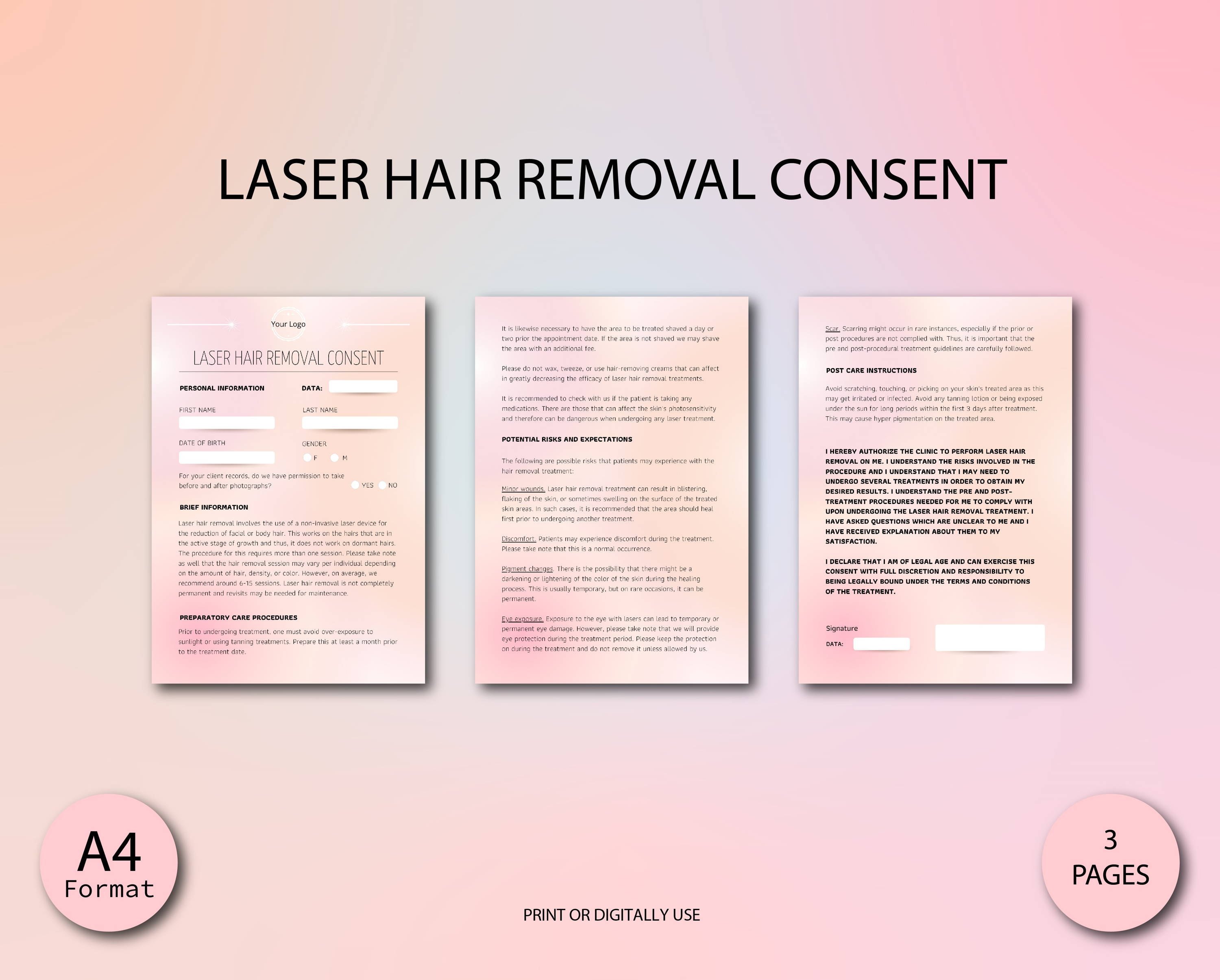 LASER HAIR REMOVAL Forms ESTHETICIANSPACE